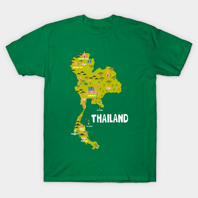 Thailand Illustrated Map T-Shirt by JunkyDotCom